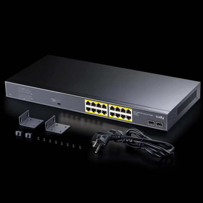 CUDY GS1020PS2 16 Port Gbit 16 Port PoE+ 200W 2xSFP Uplink Rackmount Yönetilemez Switch