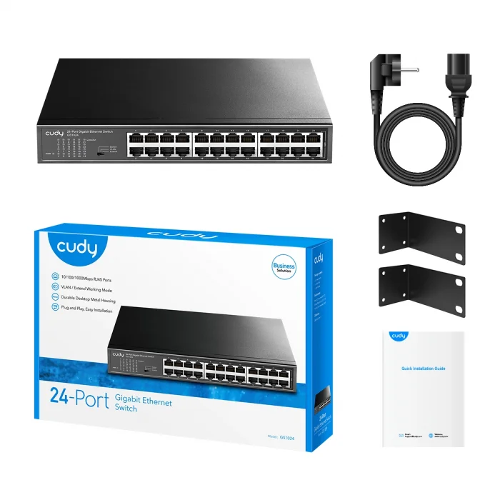 CUDY GS1024 24 Port Gbit Rackmount Yönetilemez Metal Kasa Switch