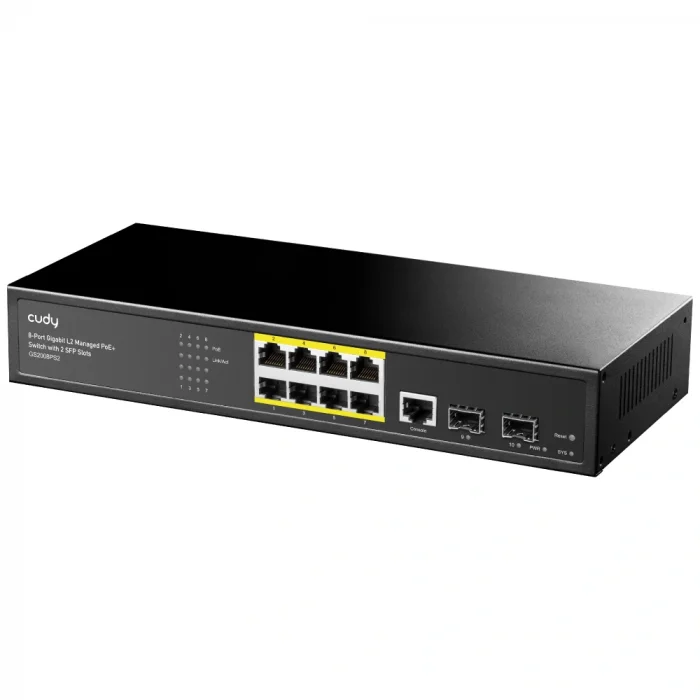 CUDY GS2008PS2 8 Port Gbit 8 Port PoE+ 130W 2xSFP Desktop/Rackmont Yönetilebilir (L2) Metal Kasa Switch