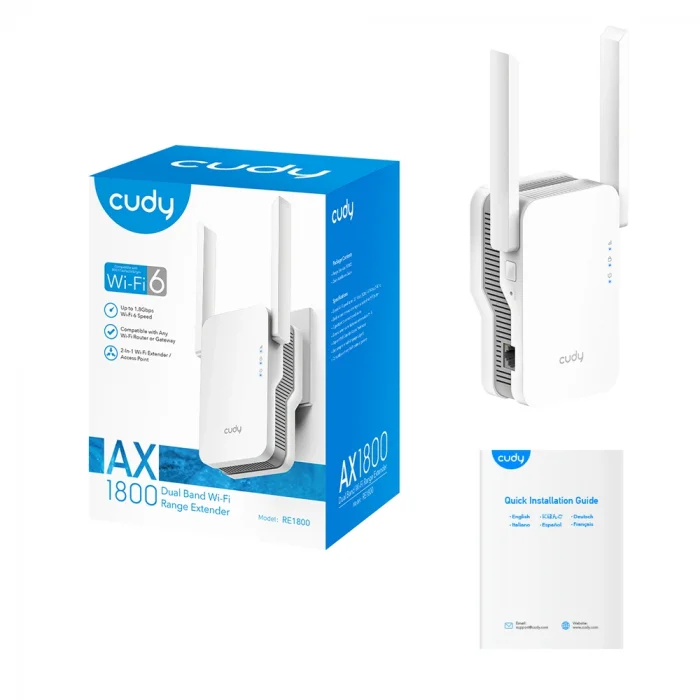 CUDY RE1800 1xGbit port AX1800 2 Anten Wi-Fi Mesh Menzil Genişletici