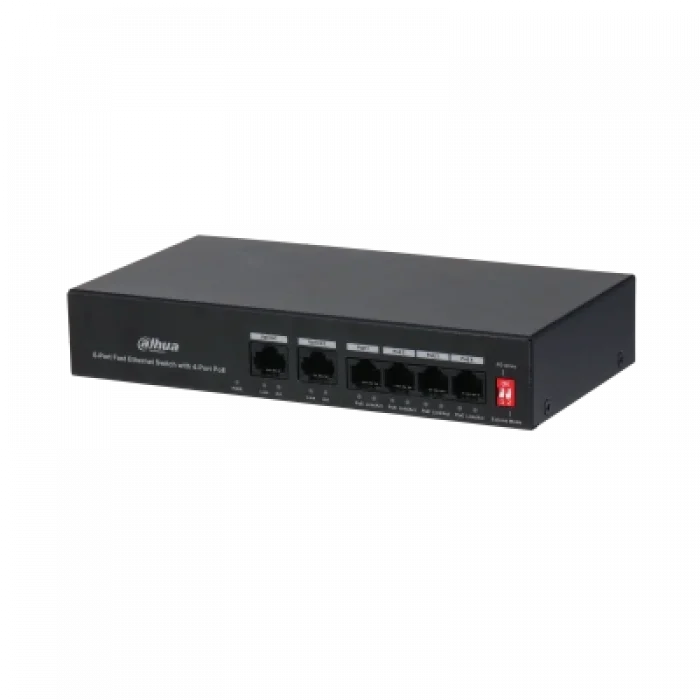 DAHUA DH-PFS3006-4ET-36 6 Port Mbit 4 Port PoE 36W 2xMbit Uplink Desktop Yönetilemez Switch