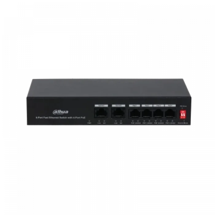 DAHUA DH-PFS3006-4ET-36 6 Port Mbit 4 Port PoE 36W 2xMbit Uplink Desktop Yönetilemez Switch