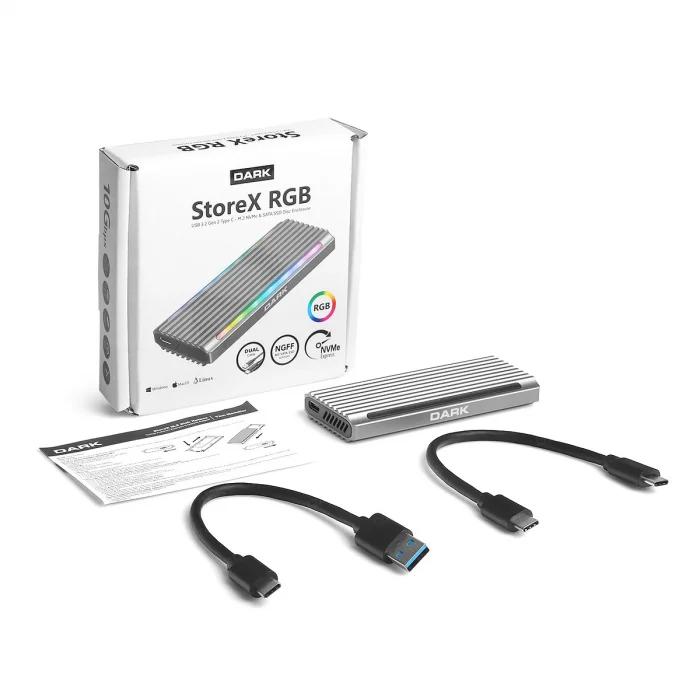 DARK DK-AC-DSEM5 M.2 NVMe & NGFF SATA SSD Type-C RGB LEDLİ Harici HDD Kutusu
