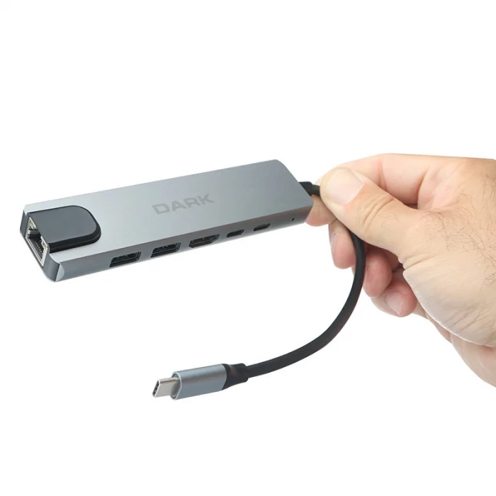 DARK DK-AC-U31X47 6sı 1 Arada USB 3.2 Type-C to Ethernet / HDMI USB 3.0 - USB 2.0 / USB-C 65W Macbook Port Çoklayıcı HU