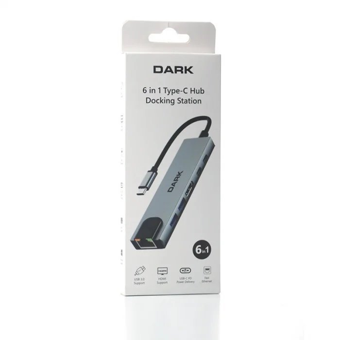 DARK DK-AC-U31X47 6sı 1 Arada USB 3.2 Type-C to Ethernet / HDMI USB 3.0 - USB 2.0 / USB-C 65W Macbook Port Çoklayıcı HU
