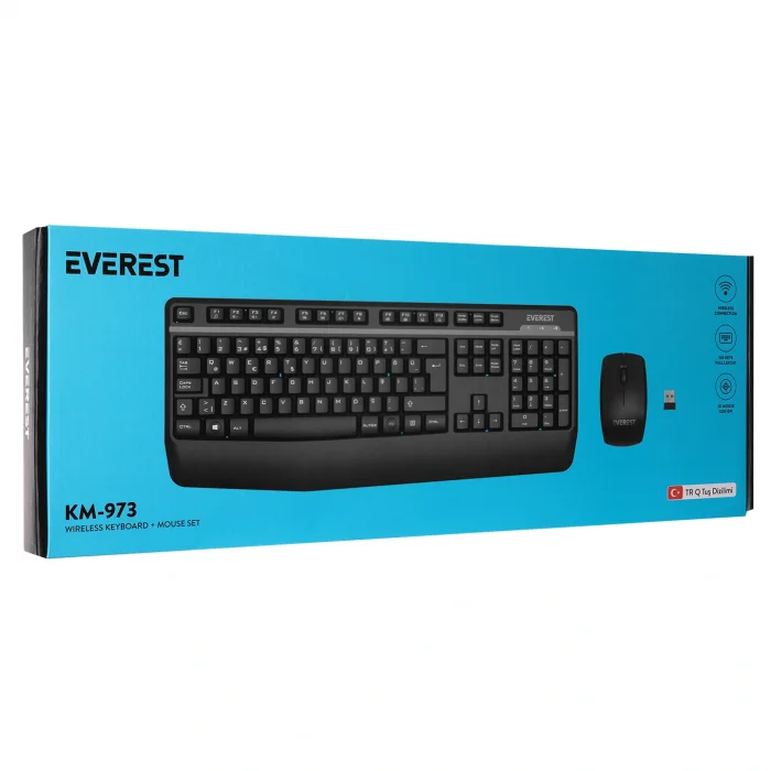 EVEREST KM-973 Q Türkçe Kablosuz Siyah Klavye+ Mouse