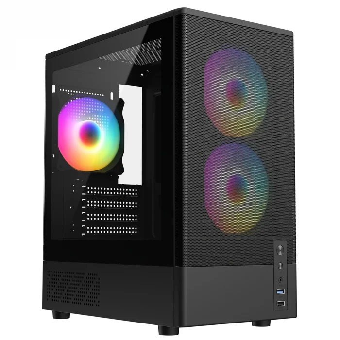FRISBY FC-8975B 550W Siyah 3X RGB Mesh Mini Tower M-ATX Kasa