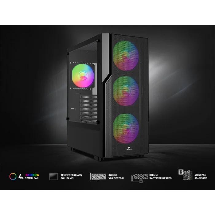 GAMEBOOSTER CRUX E650B 650W 80+ Siyah Mesh Panel Full Tower E-ATX Kasa