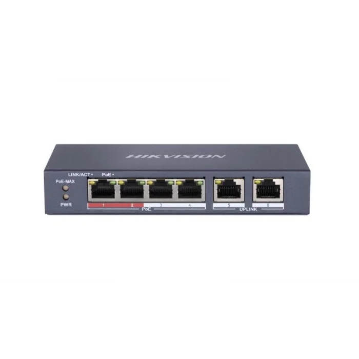 HIKVISION DS-3E0106P-E/M 6 Port Mbit 4 Port PoE 35W 2xMbit Uplink Desktop Yönetilemez Metal Kasa Switch