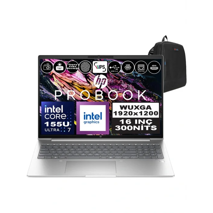 HP ProBook 460 G11 9Y7B8ET-32G Ultra 7-155H 32GB 512GB SSD 4gb RTX2050 16 W11P Gümüş Notebook