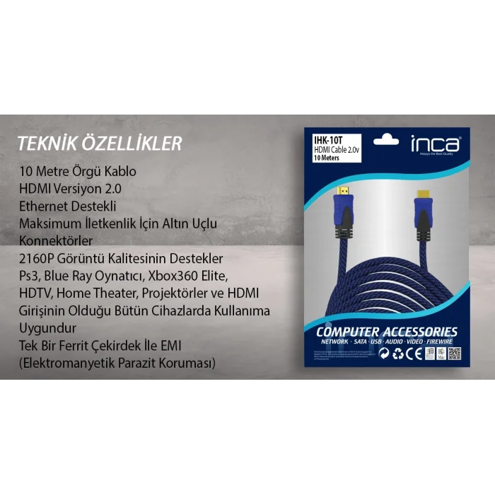INCA IHK-10T 10 Mt 2.0V 4K& 2K & FULL HD HDMI Kablo