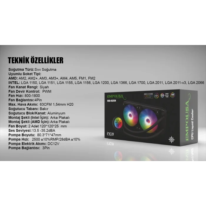 INCA ISS-02XN LGA1700/AM4/AM5 240 mm ARGB Siyah Sıvı Soğutma