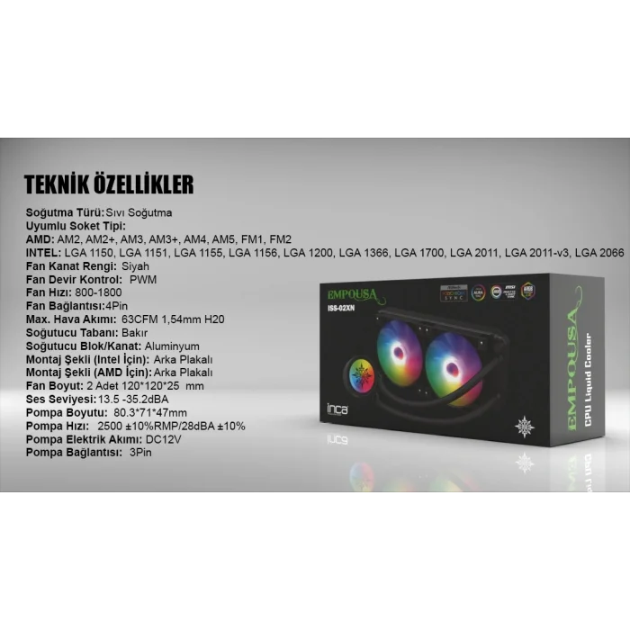 INCA ISS-02XN LGA1700/AM4/AM5 240 mm ARGB Siyah Sıvı Soğutma