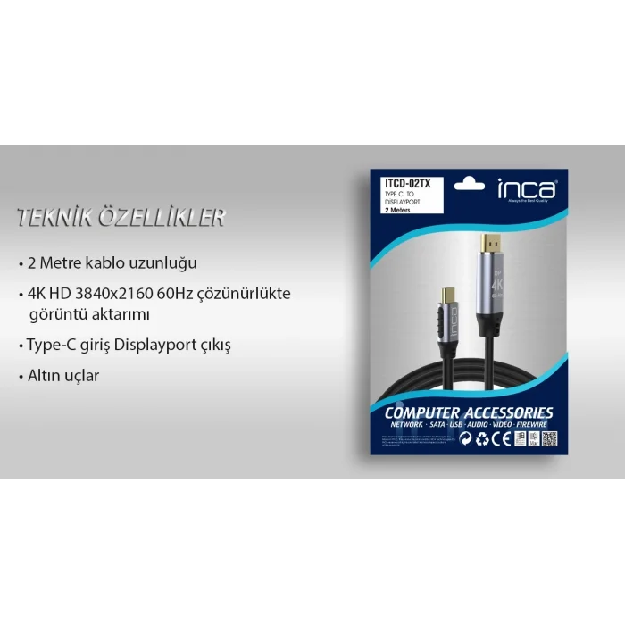 INCA ITCD-02TX 2 Mt TYPE-C TO DİSPLAYPORT Kablo