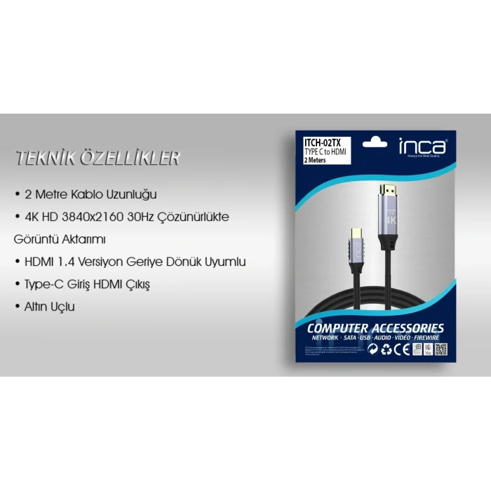 INCA ITCH-02TX 2 Mt TYPE-C TO HDMI Kablo