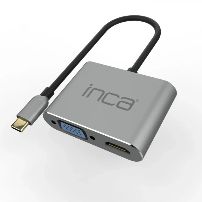 INCA ITPC-06T USB C 4ü 1 Arada Adaptör USB C – HDMI+VGA+USB Güç Dağıtım Adaptörü