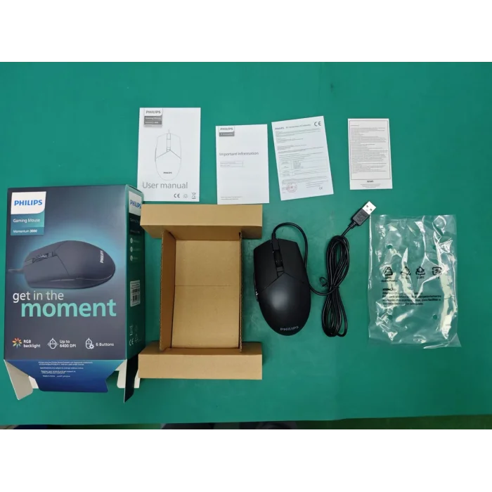 PHILIPS SPK9304 USB 6400dpi siyah RGB Optik Oyuncu Mouse