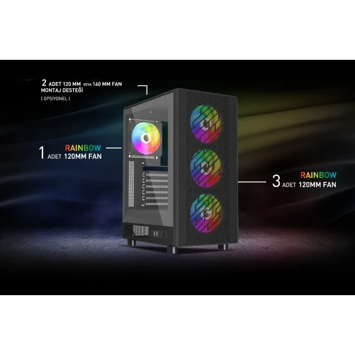 POWER BOOST PB-A700B 750W 80+ Bronze Siyah Mesh Panel Mid Tower ATX Kasa