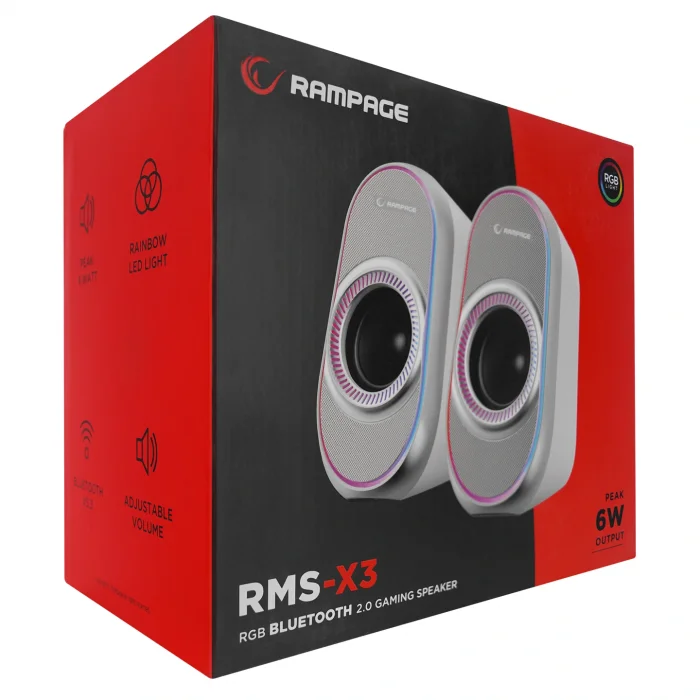 RAMPAGE RMS-X3 Bluetooth 2x3W Beyaz RGB Işıklı Gaming Hoparlör