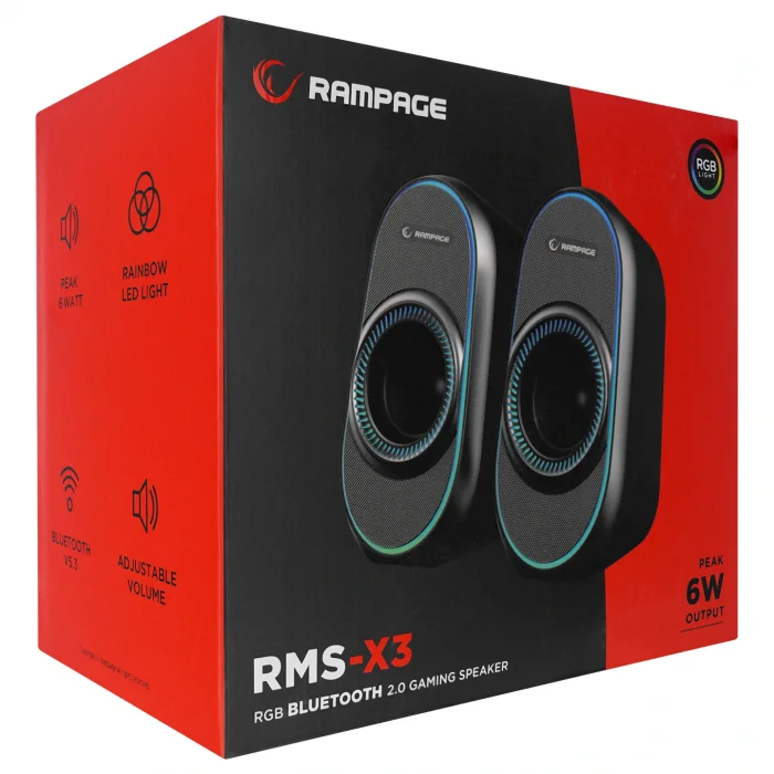 RAMPAGE RMS-X3 Bluetooth 2x3W Siyah RGB Işıklı Gaming Hoparlör