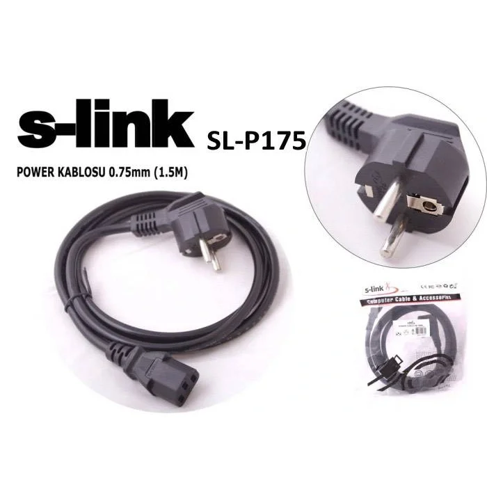 S-LINK SL-P175 1.5 Mt 0.75mm Lüks Kalın PC Power Kablosu