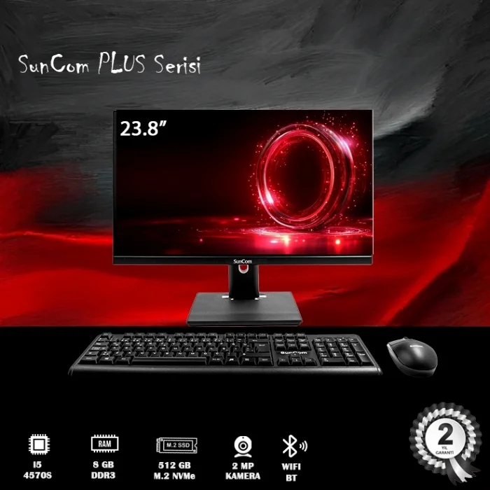 SUNCOM Plus 4G-P03 i5-4570S 8GB 512GB SSD 23.8 Siyah DOS AIO PC Pivot Ayaklı