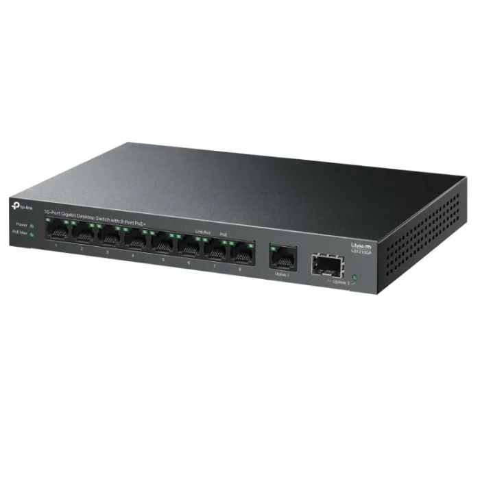 TP-LINK LS1210GP 10 Port Gbit 8 Port PoE+ 61W 1xGbit+1xSFP Uplink Desktop Yönetilemez Switch