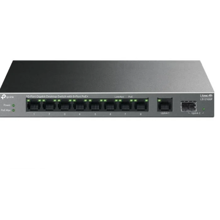 TP-LINK LS1210GP 10 Port Gbit 8 Port PoE+ 61W 1xGbit+1xSFP Uplink Desktop Yönetilemez Switch