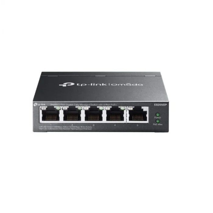 TP-LINK OMADA ES205GP 5 Port Gbit 4 Port Poe 65W Desktop Yönetilebilir Çelik Kasa Switch