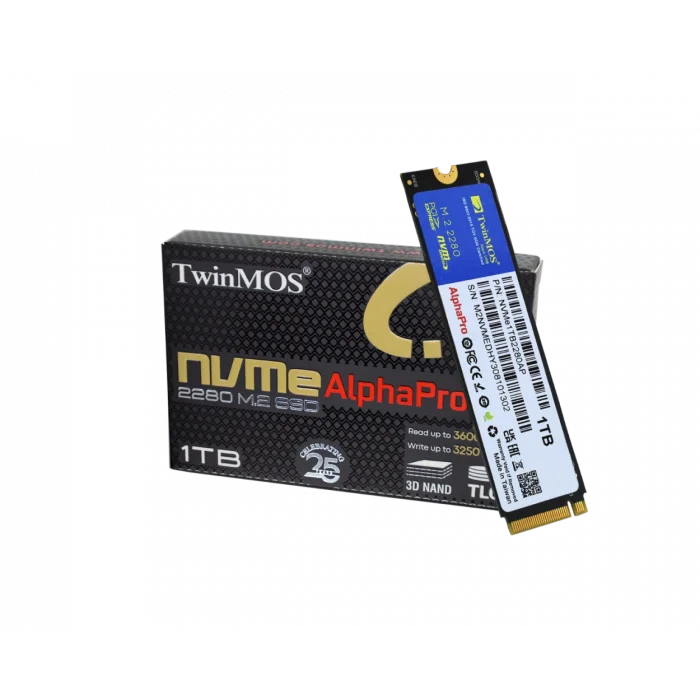 TWINMOS NVMe1TB2280AP AlphaPro M.2 1TB (3600/3250MB/s) PCIe + NVMe (3D NAND) SSD Disk (22x80MM)