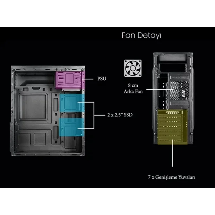 VENTO VS114F 300W Siyah Mid Tower ATX Kasa