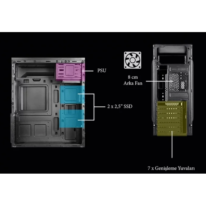 VENTO VS114F 500W Peak Siyah Mid Tower ATX Kasa