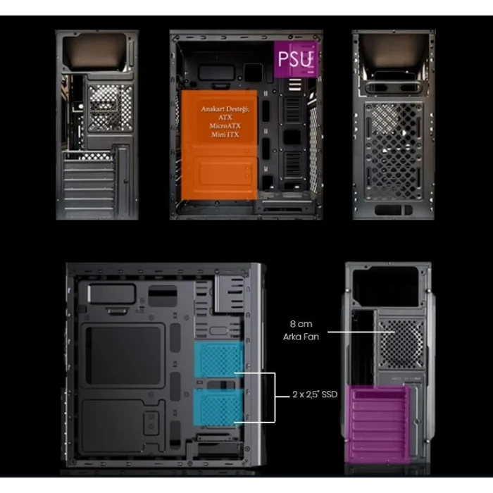 VENTO VS115F 300W Peak Siyah Mid Tower ATX Kasa
