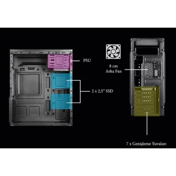 VENTO VS114F 500W Peak Siyah Mid Tower ATX Kasa