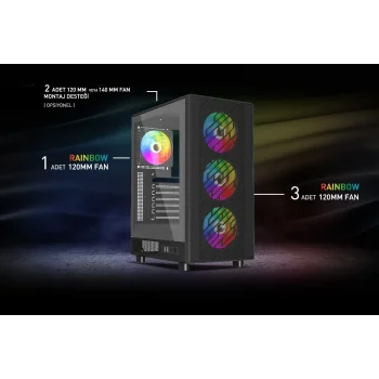 POWER BOOST PB-A700B 750W 80+ Bronze Siyah Mesh Panel Mid Tower ATX Kasa