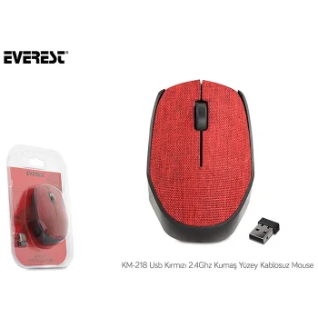 EVEREST KM-218 USB Kablosuz 2.4Ghz Kırmızı Kumaş Yüzey Mouse