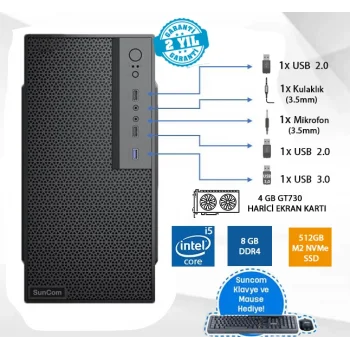 SUNCOM Business SC3-B02 i5-11400F 8GB 512GB SSD 4gb GT730 DOS Masaüstü PC Wi-Fi