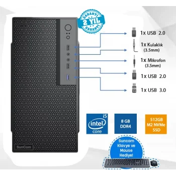 SUNCOM Force SC3-179 i5-9400 8GB 512GB SSD O/B DOS Masaüstü PC Wi-Fi