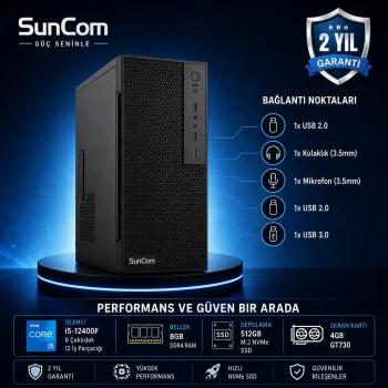 SUNCOM Business SC3-B03 i5-12400F 8GB 512GB SSD 4gb GT730 DOS Masaüstü PC Wi-Fi