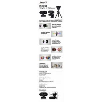 A4 TECH PK-925H 16MP 1080P HD Mikrofonlu Siyah Webcam