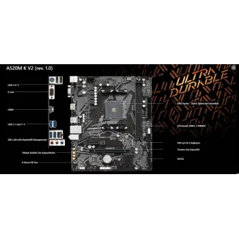 GIGABYTE A520M K V2 1.0 A520 DDR4 Vga GLan mATX HDMI M2 USB3.1 AM4 AMD Anakart
