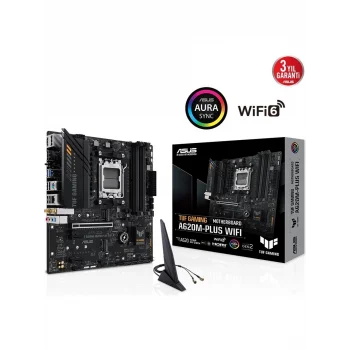 ASUS TUF GAMING A620AM-PLUS WIFI A620 DDR5 (Vga Yok) GLan 2.5G mATX HDMI DP WIFI BT RGB AM5 AMD Anakart
