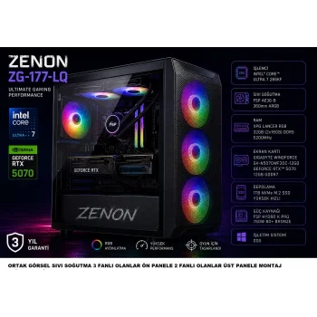 ZENON Gaming ZG-177-LQ Ultra 7 265KF 32GB 1TB SSD 12gb RTX5070 DOS Masaüstü Oyun Bilgisayarı (3 Yıl Garanti)