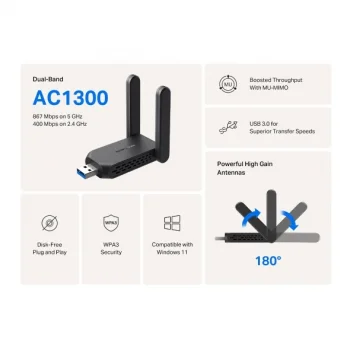 TP-LINK MERCUSYS MA32H 400+867 Mbps USB 2 Anten Kablosuz Adaptör