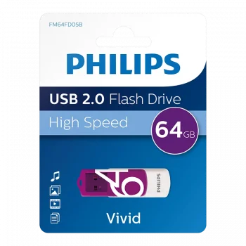 PHILIPS FM64FD05B/00 64GB USB2.0 Mor/Beyaz USB Bellek