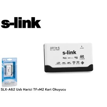 S-LINK SLX-A62 TF+M2 USB Harici Beyaz Kart Okuyucu