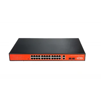 Wi-Tek WI-PS526GH 26 Port Mbit 24 Port PoE+ 185W 1xGbit+1xSFP Uplink Rackmount Yönetilemez Switch