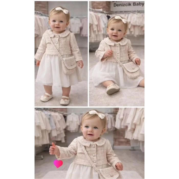 1-2-3 Yaş Bolero Ceketli Çantalı Elbise