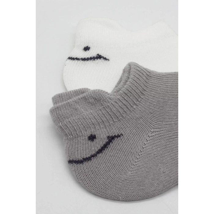 2li Sneakers Smile Penye Çorap Bs20106 Gri Ekru