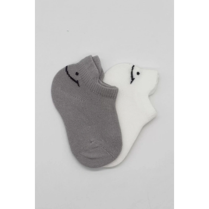 2li Sneakers Smile Penye Çorap Bs20106 Gri Ekru